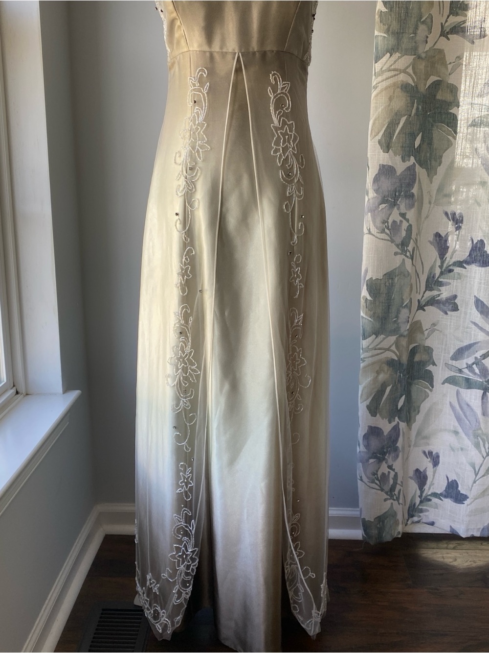 Vintage 90s Cache Ombré Floral Beaded  Whimsigoth Maxi Dress Y2K Prom Gown 8 - Picture 7 of 12